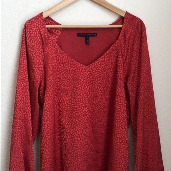 WHBM Red Printed Blouse SZ L - Picture 1 of 4